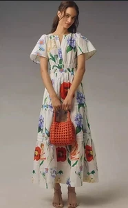 Anthropologie Somerset Maxikleid Gr. XS Blumen Baumwolle E38 - Bild 1 von 9