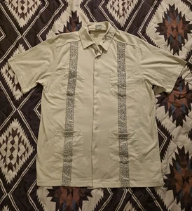 Vintage Original Haband Guayabera Hemd Kurzarm Knopfleiste Beige Herren Größe Large - Bild 1 von 8