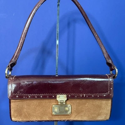 Bolso de Hombro Ann Taylor Beige Marrón Gamuza Cuero Rectangular Pequeño Hobo Foto 1 de 4