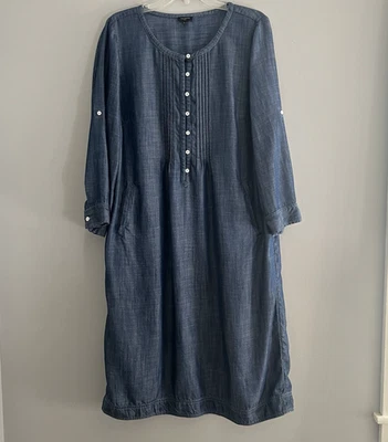 Talbots Chambray Denim Midi Dress 14W Classic Minimalist Cottage Farmcore Modest - Image 1 of 4