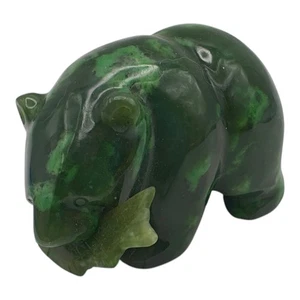 Vintage handgeschnitzter kanadischer Nephrit Jade Bär mit Fisch im Maul - Bild 1 von 7