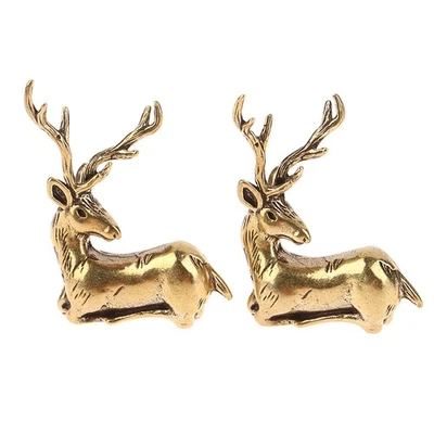Retro Latón Navidad Alce Miniatura Estatuilla Mini Ciervo Estatua Escritorio Adorno Foto 1 de 4