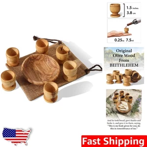 Elegantes Mini 6 Tassen Olivenholz Kiddusch Set mit Brotblech - Handarbeit in Bethlehem - Bild 1 von 10