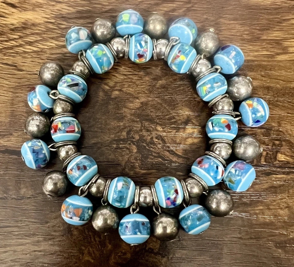 Vintage: PULSERA BRAZALETE ELÁSTICO REDONDELADOS CUENTAS CRISTAL MURANO Foto 1 de 1