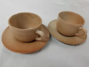 2 x France Stoneware Coffee Cup Saucer Large Cappuccino Pottery Made In France - Picture 1 of 15