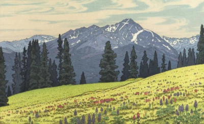 Arte japonesa xilogravura "Mt. Holly Cross, Vail, Colorado" YOSHIDA TOSHI - Imagem 1 de 2
