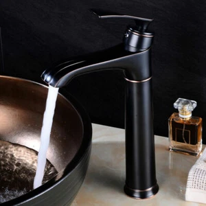 Matt Black Brass Tall Above Counter Basin Mixer Sink Faucet Bathroom Tap H&C - Picture 1 of 8