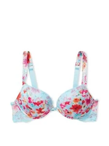 Victoria's Secret Bombshell Shine Strap Push-Up Bra Floral 34A, 34B Poppy Blue - Picture 1 of 12