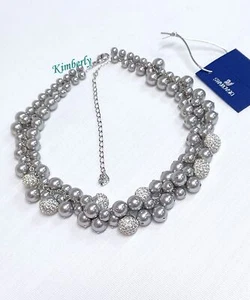 Swarovski Rumo Collar Clear Crystal Silver Grey Pearls Necklace RHS NEW 1121119 - Picture 1 of 9