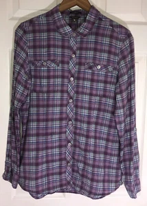 Eddie Bauer Womens Plaid Purple Long Sleeve Button Up Shirt Size M - Picture 1 of 9