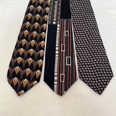 John Henry Ruffini Louis Roth Men's Tie Blue Geometric 100% Silk USA Lot 3 - Image 1 of 4