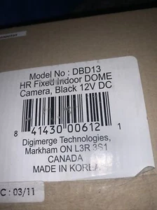 Digimerge Technologies DBD13 HR Fixed Indoor Dome Camera Black 12V DC - Picture 1 of 11