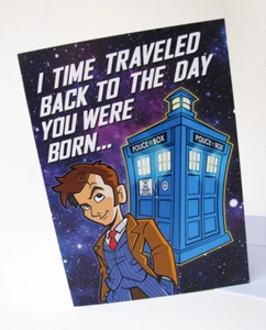 Doctor Who Birthday Card TARDIS Dalek David Tennant 10th Dr. Greeting Card 5x7" - Picture 1 of 7