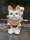 Maneki Neko Lucky Cat Kutani statue 3.9 in tall Pottery Figurine Japanese