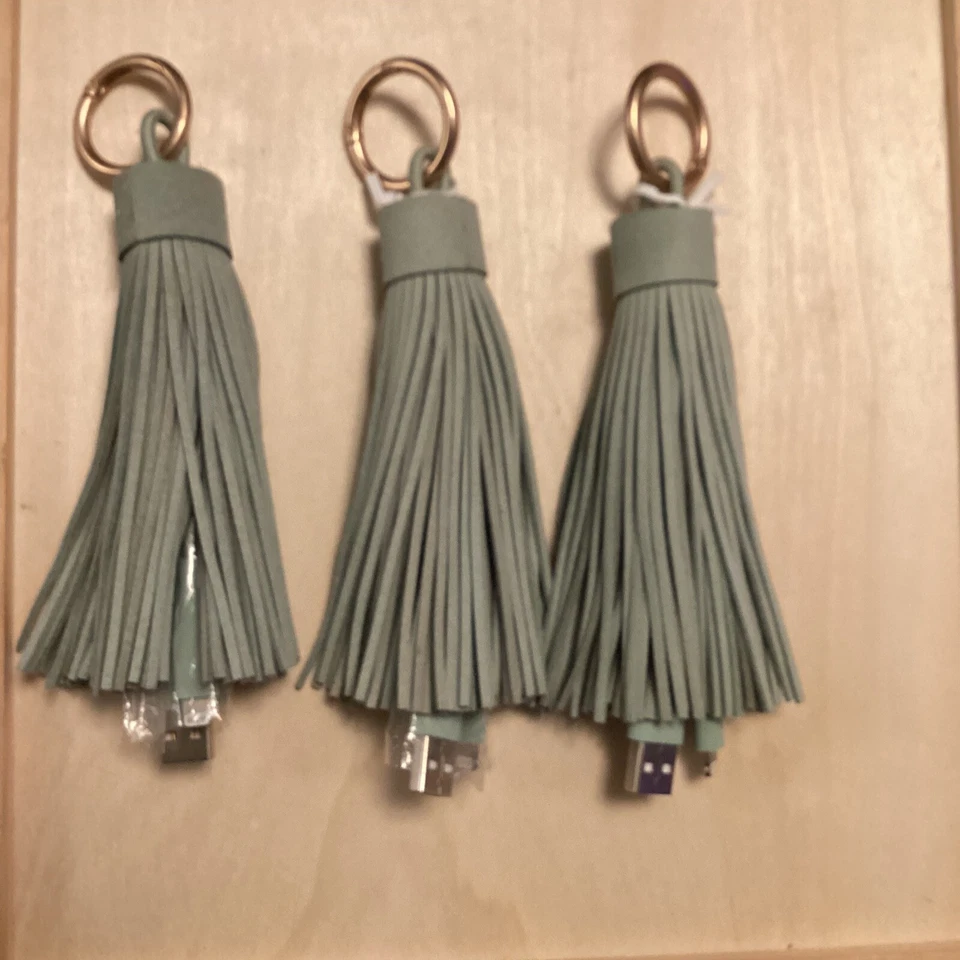 Heyday Sage Green Tassel Purse Keyring Fob, iPhone iPad 8 Pin Charging Cable - Image 1 of 1
