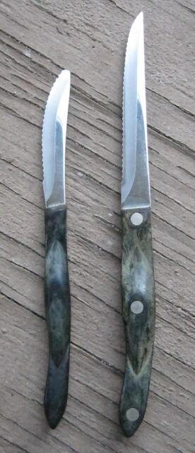 CUTCO USA 1721 JJ & 1751 JI SERRATED KITCHEN KNIFE KNIVES GREEN MARBLE, LOT  OF 2