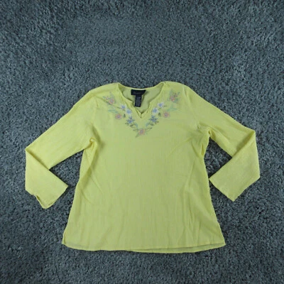 Camisa Pullover Denim & Co Mujer Petites XL Amarilla Bordada Manga Larga Camiseta Foto 1 de 4