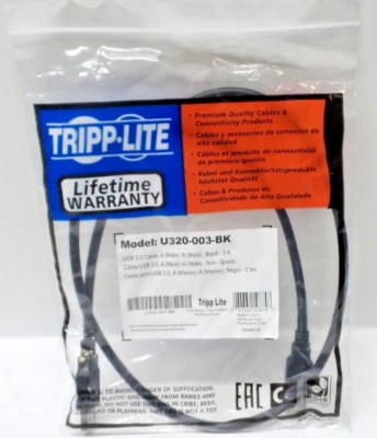 Tripp Lite U320-003-Bk USB Cable A to M/M 3.0 Superspeed Black - Image 1 of 4