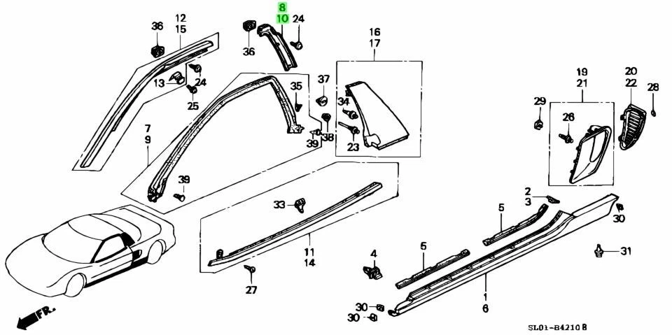 OEM 1991-2001 Acura NSX Retainer, Passenger Side Center & Corner R&L SET - Photo 1/1