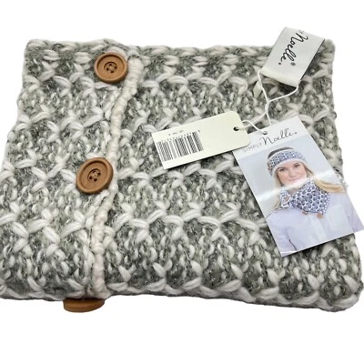 Simply Noelle Neck Warmer Scarf Gray White Chucky Buttons Nantucket Collection - Image 1 of 4