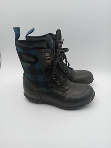 Bogs Sidney Lace Plaid Blue Casual Pull On Lace Up Boots Kids Size 12 - Picture 1 of 5