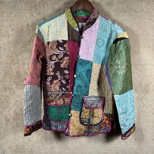 Sacred Threads Women’s Small Silk Quilted Patchwork Jacket Boxy - Picture 1 of 18