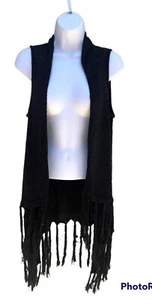 Damen schwarz Do Everything in Love Einheitsgröße Acryl Fransen Pullover Weste - Bild 1 von 6