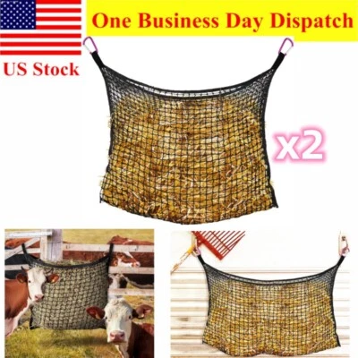 Red de heno de alimentación lenta para remolque de puesto de caballos cabras 2 piezas bolsa de alimentación de caballos 31,5"x35,4" Foto 1 de 4