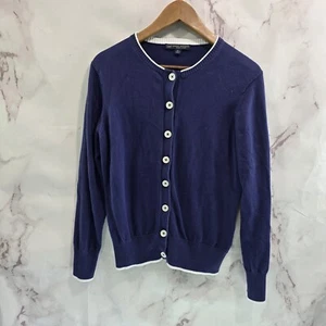 Brooks Brothers Sweater Womens XL Blue White Cardigan Supima Lightweight 346 - Picture 1 of 12