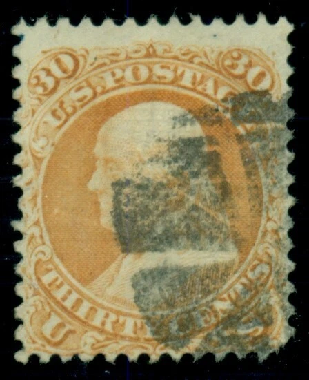 US #100, 30¢ orange, “F” Grill, used, fault, Miller certificate, Scott $1,000.00 - Image 1 of 1