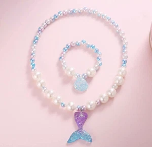 1 Pc Mermaid Necklace Bracelet Set Jewelry Girls Little Kids - Picture 1 of 4