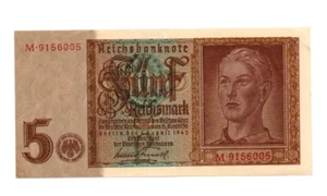 5 REICHSMARK VF BANKNOTE FROM NAZI GERMANY 1942 PICK-186 - Picture 1 of 2