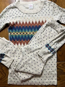 Hanna Andersson Neutral Dot Long Johns EUC Pajamas Set Size 140 10 - Picture 1 of 5