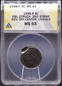 1998-P Jefferson Nickel MS63 ANACS • Double Struck 2nd Strike 95% Off-Center - Picture 1 of 4