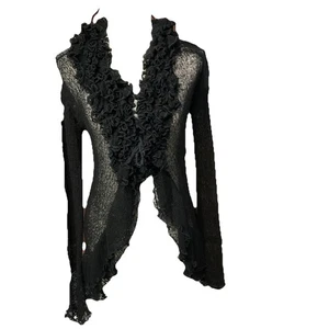 Suéter Baik Baik Honolulu Negro Volantes Tejido Abierto Manga Larga Boho Transparente Pequeño - Imagen 1 de 4