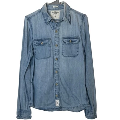 Abercrombie & Fitch Men’s M Muscle Fit Denim Shirt Button Front Light Wash Y2K - Image 1 of 4