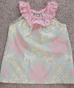 Shrimp & Grits Girl 6 Top Pastel Pink Mint Ruffle Collar Sleeveless Fleur de lis - Picture 1 of 7