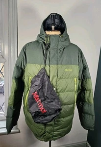 Marmot Down Jacket Men's XL 700 Fill Green Ski Winter Puffer Coat Hooded + Bag - Picture 1 of 21