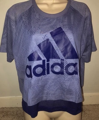 Two Tone Blue NWT Mesh Logo Front Crop Top Adidas Size XL - Image 1 of 4