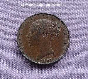 1841 QUEEN VICTORIA COPPER FARTHING - UNBARRED A's IN GRATIA - Picture 1 of 2