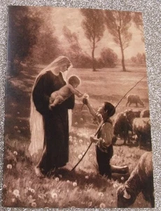 New Sepia Mary with Baby Jesus and Boy Shepherd Religious Art Scheurenberg - Picture 1 of 5
