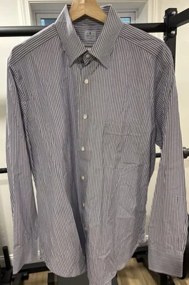 Hombres Truzzi Milano Púrpura/Azul/Blanco Rayas Algodón Camisa de Vestir Italia 17 EE. UU. 43 UE Foto 1 de 4