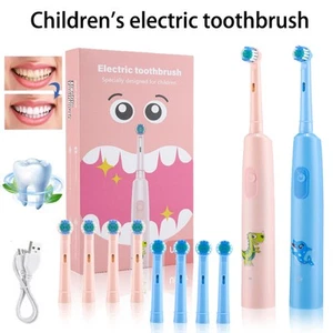 Kids Rotating Electric Toothbrush Rechargeable w/4 Brush Heads 3 Modes Timer USB - Picture 1 of 18