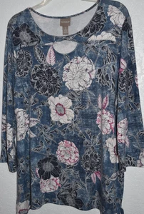 Chico's Shirt Sz 2/Large Twist front Keyhole 3/4 Sleeves Stretch Knit Jersey Top - Picture 1 of 16