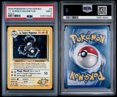 PSA 9 - Lt. Surge's Magneton 8/132 Gym Heroes Holo Rare Vintage Pokemon Card - Image 1 of 4