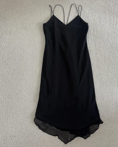 Y2K Witchy Dress sz 6 Black Silk Slip Asymmetrical Hem Strappy Whimsigoth - Picture 1 of 11