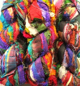 1 Quality Recycled Soft Silk Sari RIBBON Knit Crochet Yarn 1000 Grams -10 Skeins - Picture 1 of 1