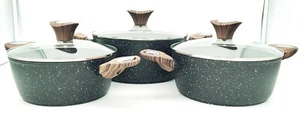 COOKING POTS CASSEROLE-STOCKPOTS 3 PCS /COOKWARE SET/ NON STICK INDUCTION POTS - Picture 1 of 9