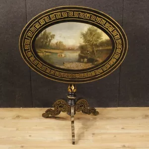 Tavolino inglese mobile tavolo a vela stile antico 900 in legno laccato dipinto - Foto 1 di 12