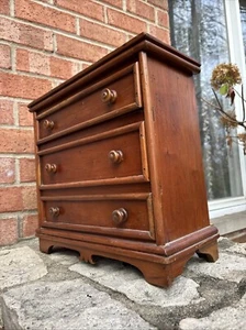 Antique Wooden Miniature 3 Drawer Cabinet Small Primitive Country Chest Storage - Picture 1 of 19